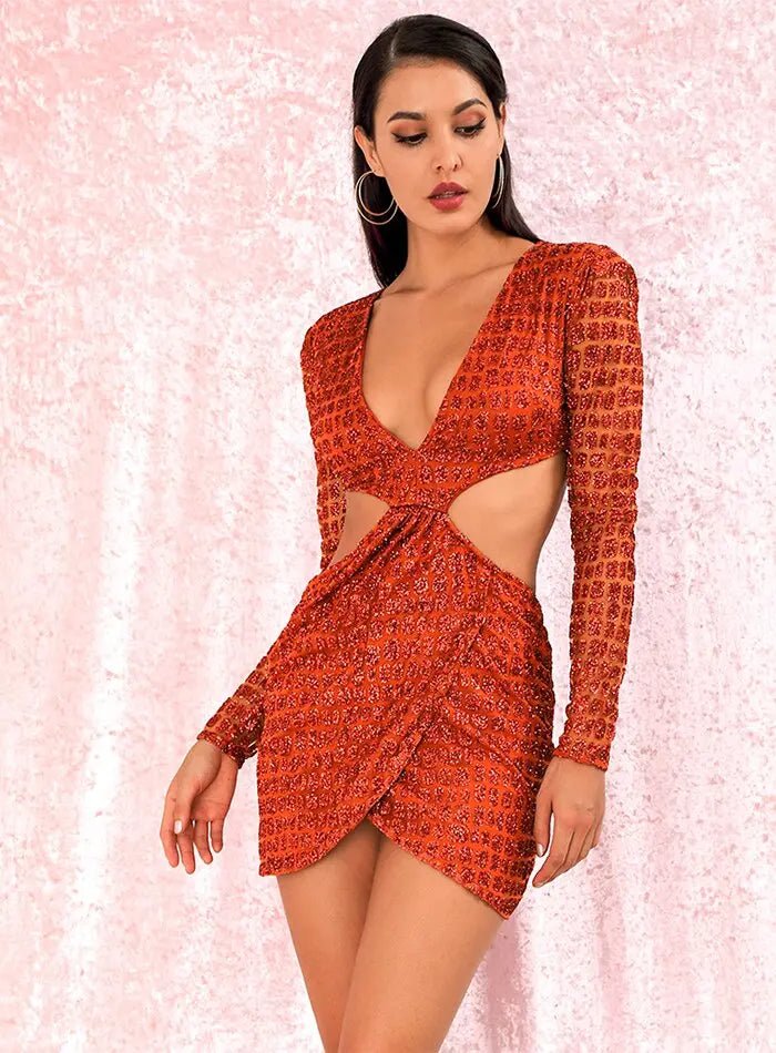 Open back Cross glitter glued Material Slim Fit Dress - Mscooco.co.uk