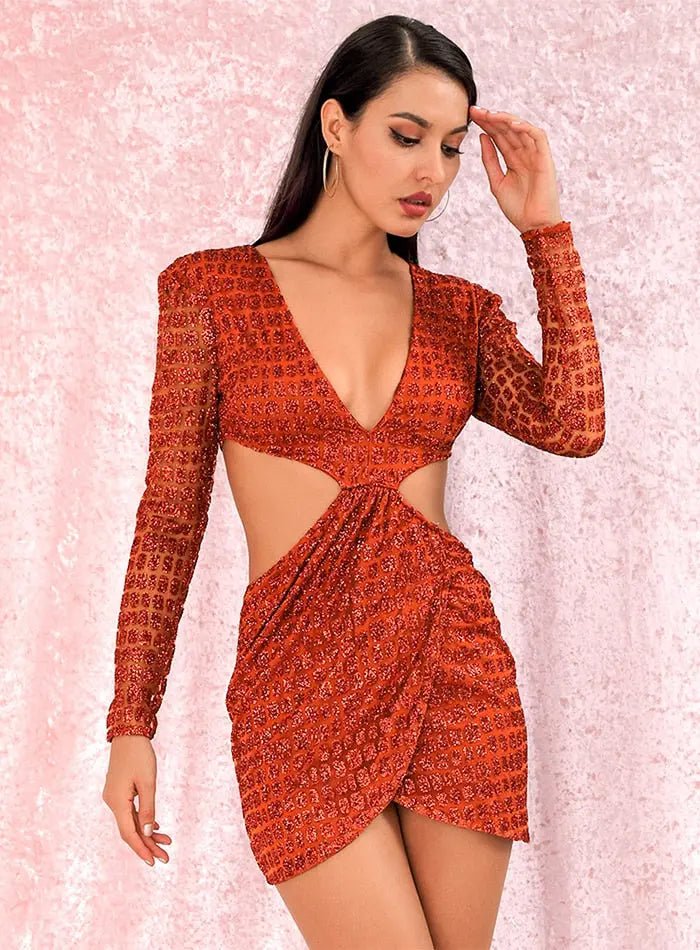 Open back Cross glitter glued Material Slim Fit Dress - Mscooco.co.uk