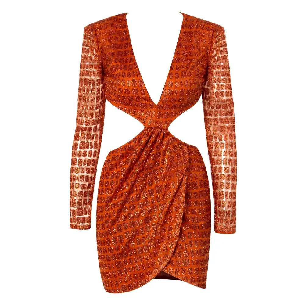 Open back Cross glitter glued Material Slim Fit Dress - Mscooco.co.uk