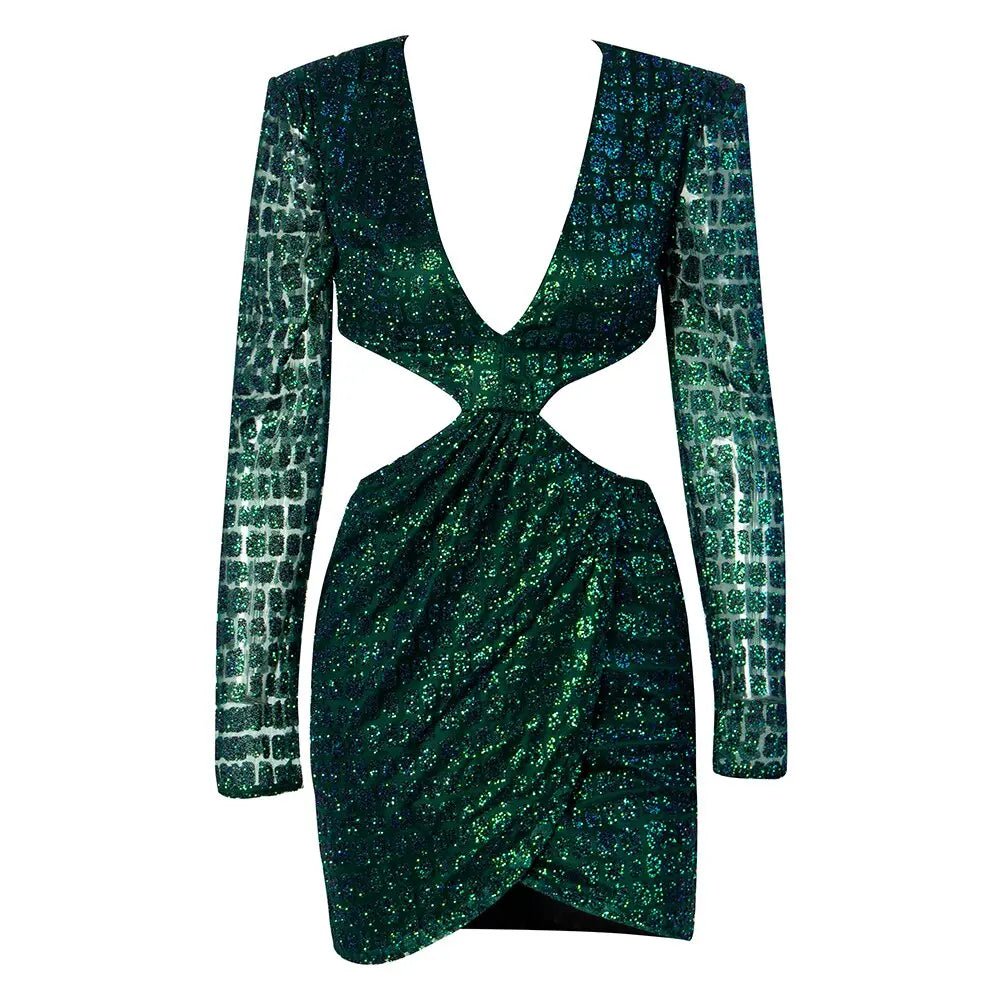 Open back Cross glitter glued Material Slim Fit Dress - Mscooco.co.uk