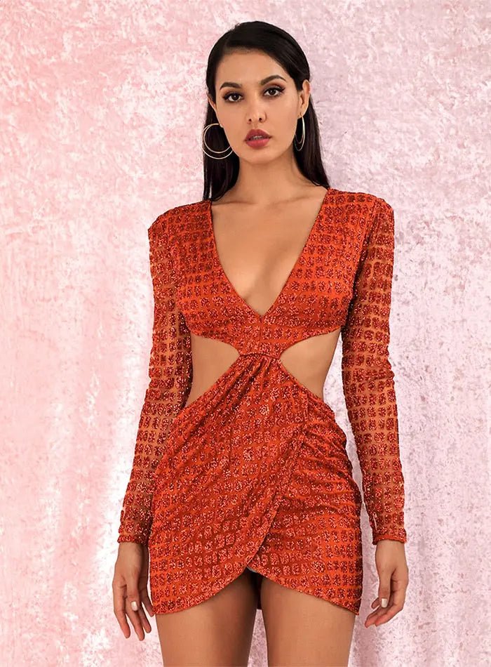 Open back Cross glitter glued Material Slim Fit Dress - Mscooco.co.uk