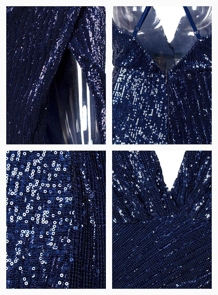 Open Back Cross Split Sequins Party Maxi Dress - Mscooco.co.uk