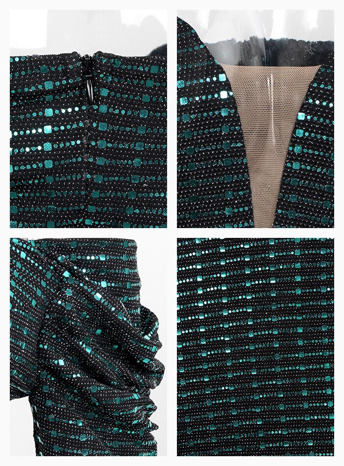 Open Shoulder Sequins Long Sleeve Maxi Dress - Mscooco.co.uk