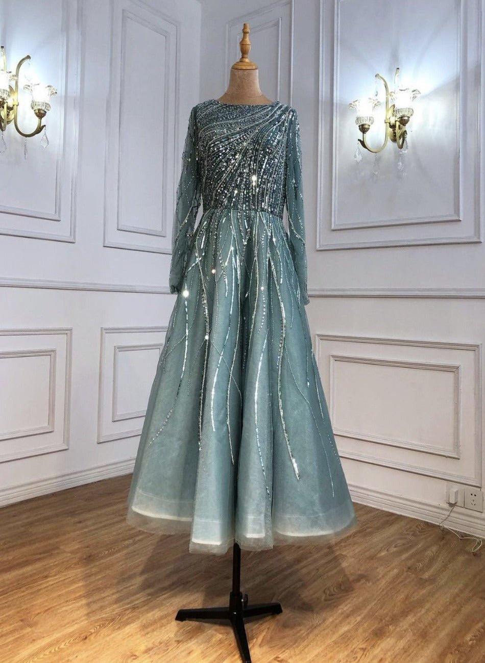 Paislee Luxury Long Sleeves Beading Evening Dress - Mscooco.co.uk