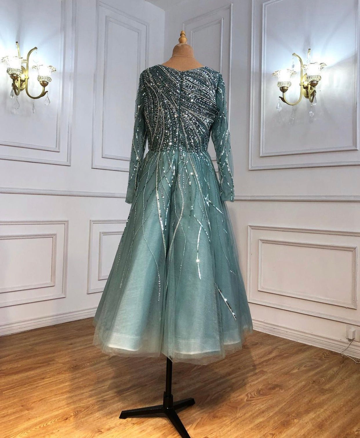 Paislee Luxury Long Sleeves Beading Evening Dress - Mscooco.co.uk