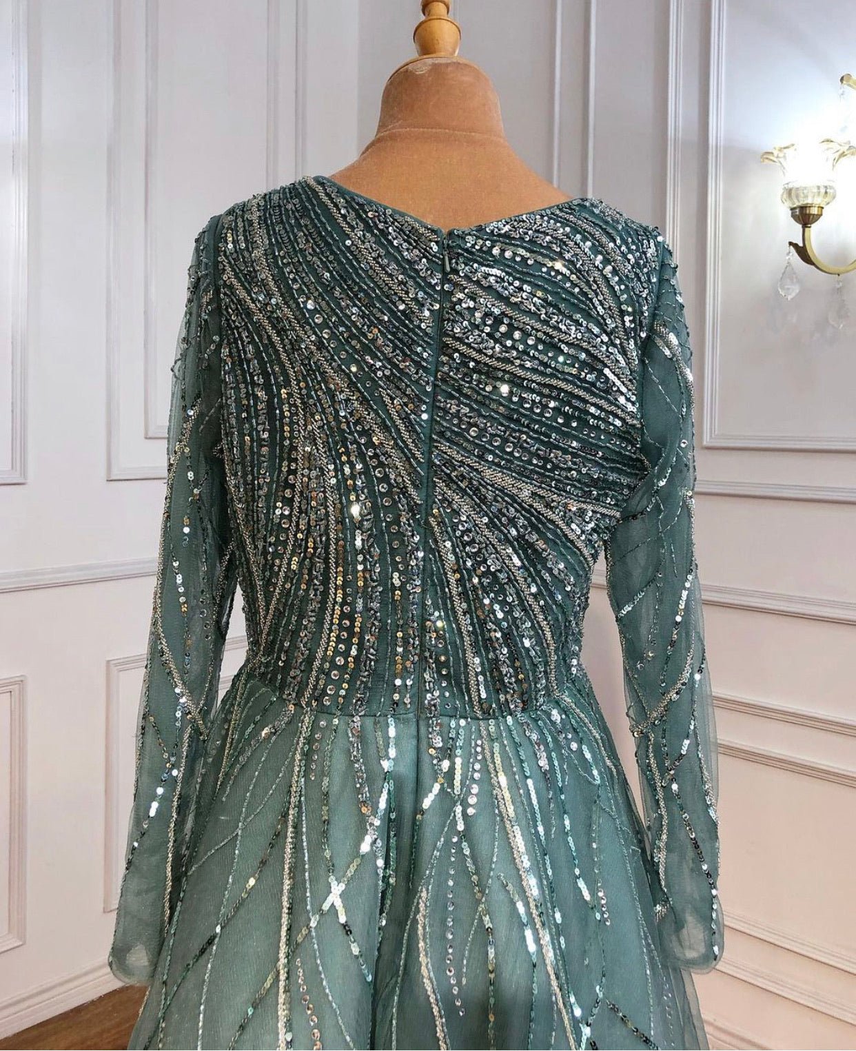 Paislee Luxury Long Sleeves Beading Evening Dress - Mscooco.co.uk