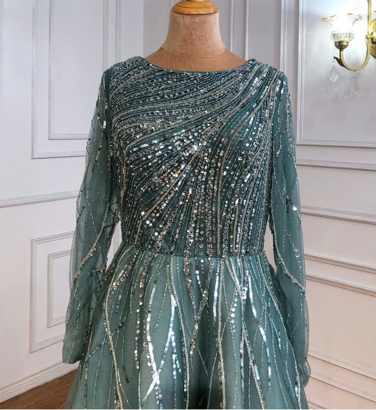 Paislee Luxury Long Sleeves Beading Evening Dress - Mscooco.co.uk