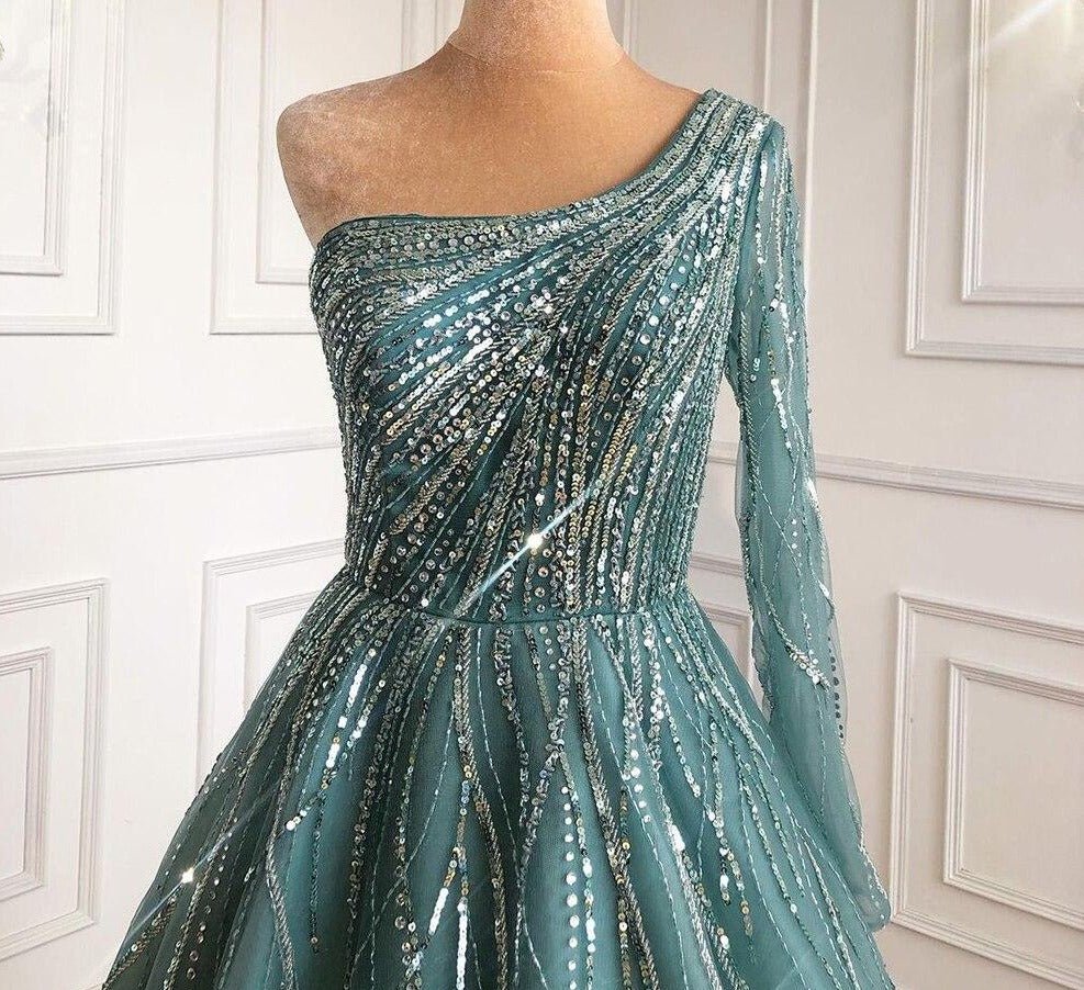 Paislee Luxury One Shoulder Beading Evening Dress - Mscooco.co.uk