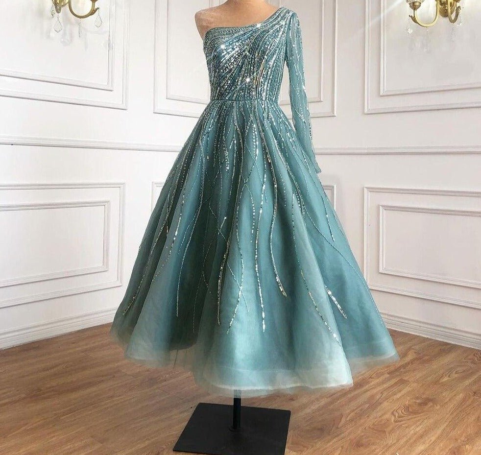 Paislee Luxury One Shoulder Beading Evening Dress - Mscooco.co.uk