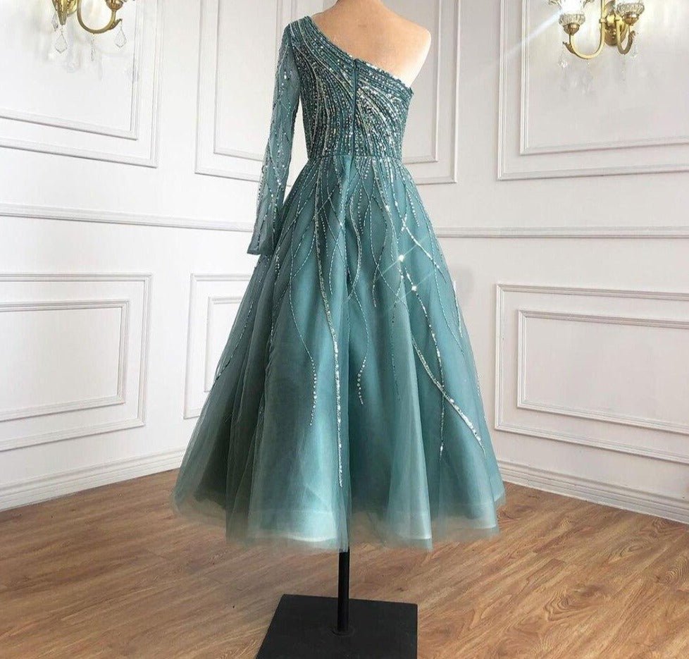 Paislee Luxury One Shoulder Beading Evening Dress - Mscooco.co.uk
