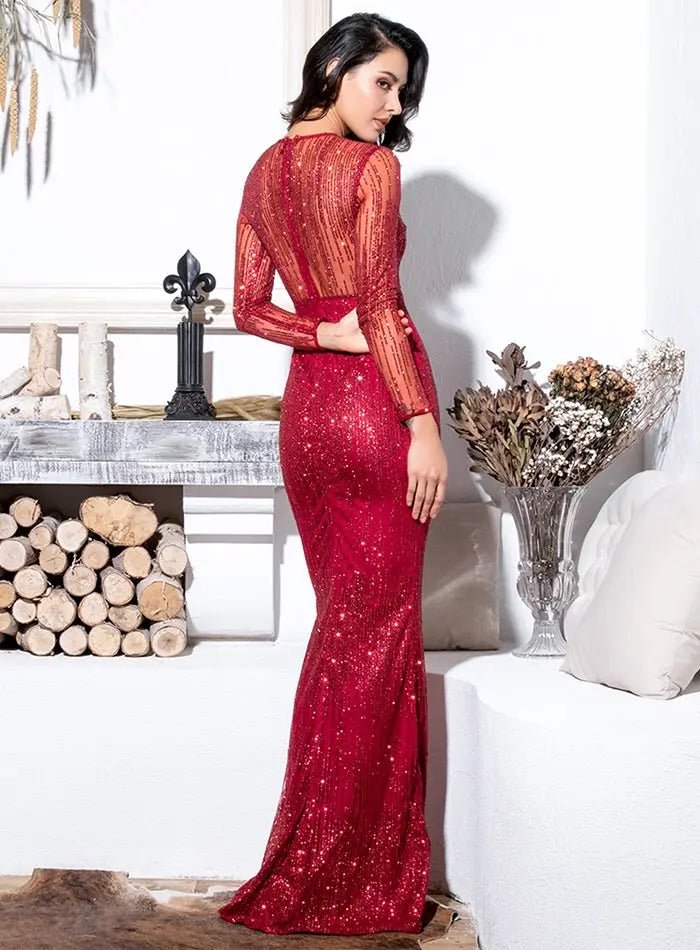 Paradise _ Red Bodycon Glitter Maxi Dress - Mscooco.co.uk