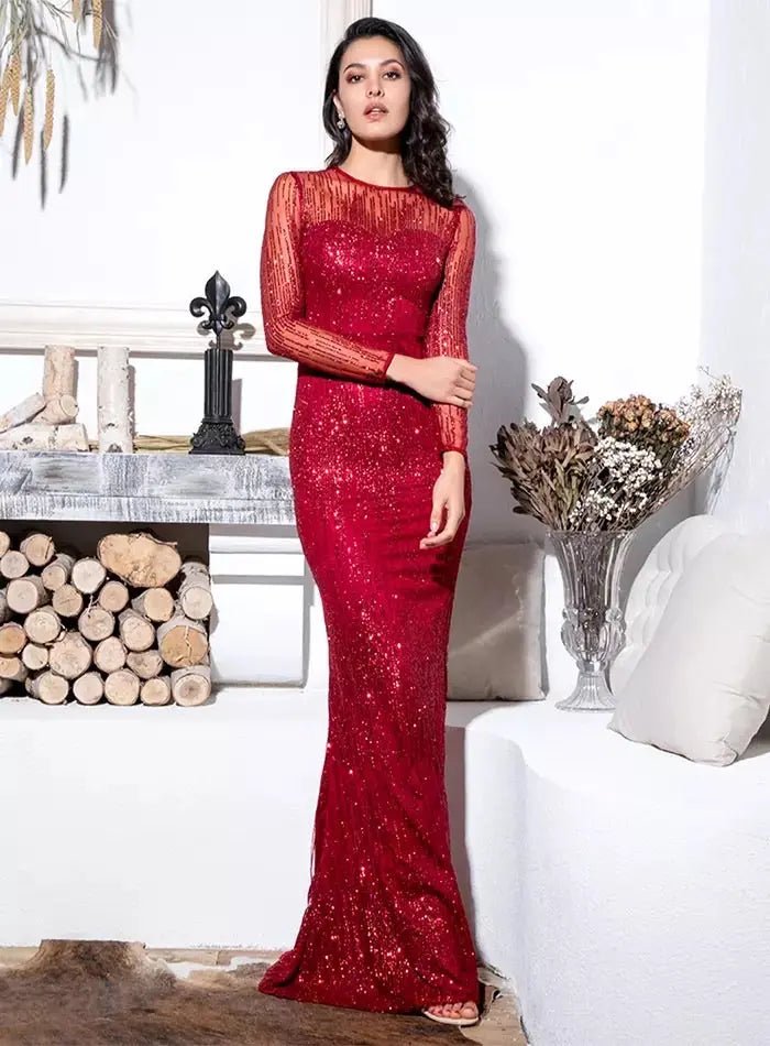 Paradise _ Red Bodycon Glitter Maxi Dress - Mscooco.co.uk