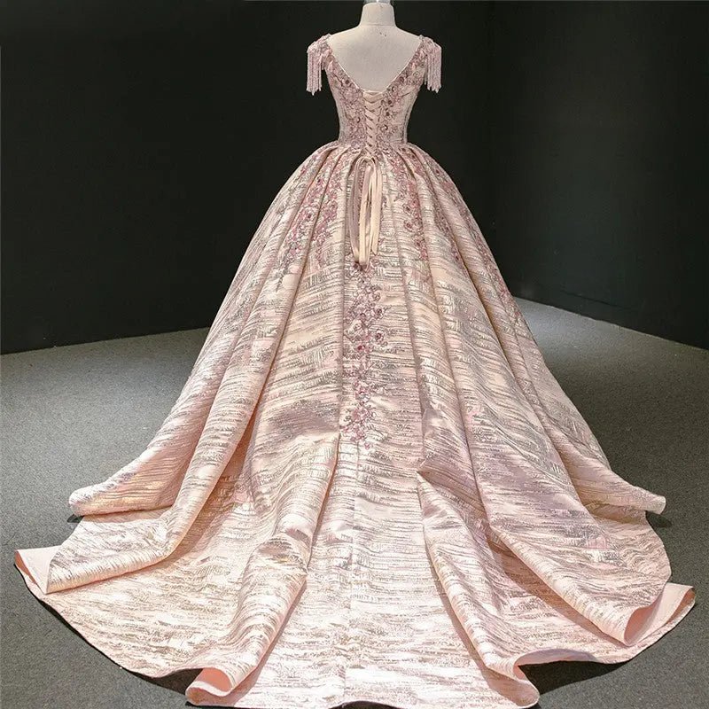 Pink Handmade Flowers Sequins Wedding Dress - Mscooco.co.uk