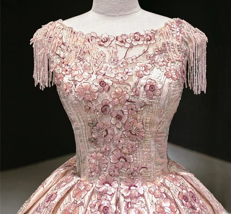 Pink Handmade Flowers Sequins Wedding Dress - Mscooco.co.uk