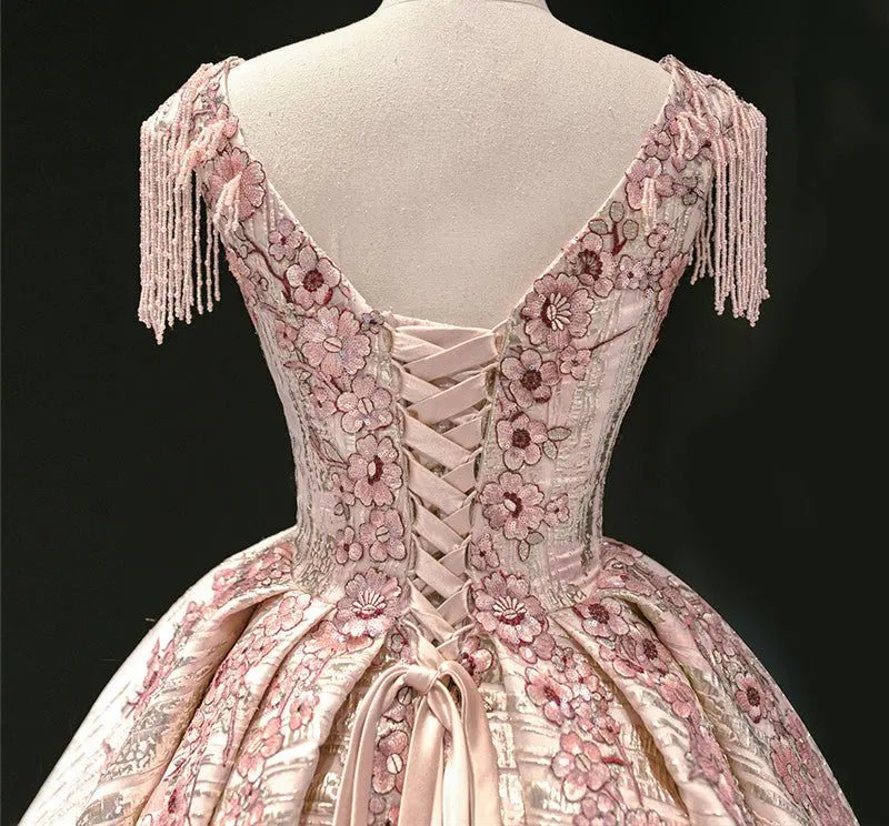 Pink Handmade Flowers Sequins Wedding Dress - Mscooco.co.uk