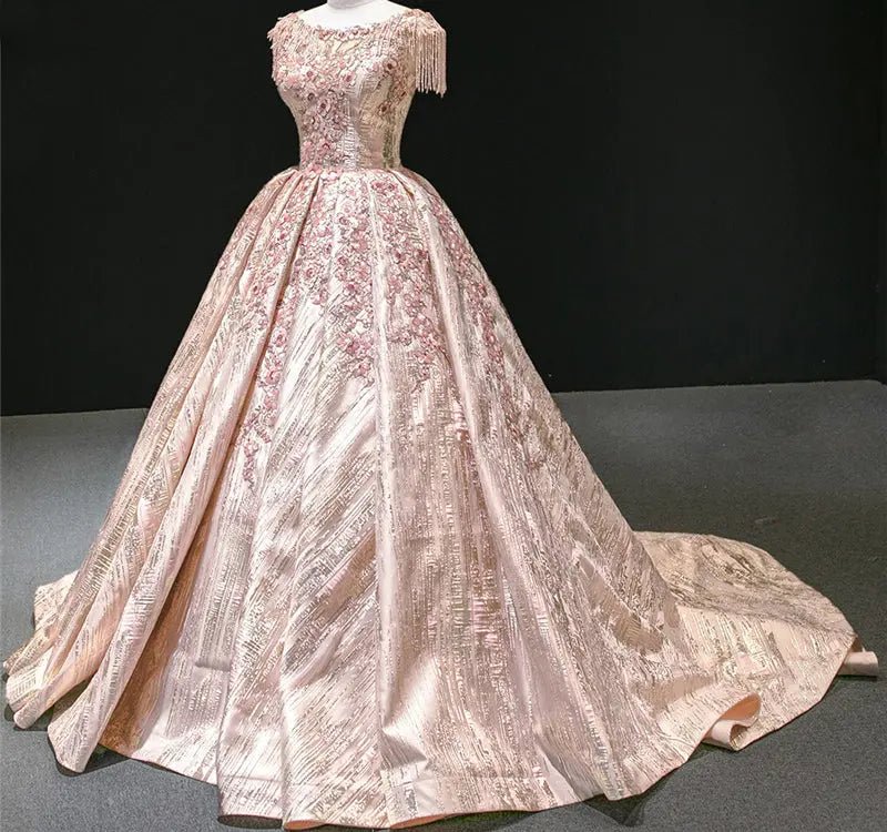 Pink Handmade Flowers Sequins Wedding Dress - Mscooco.co.uk