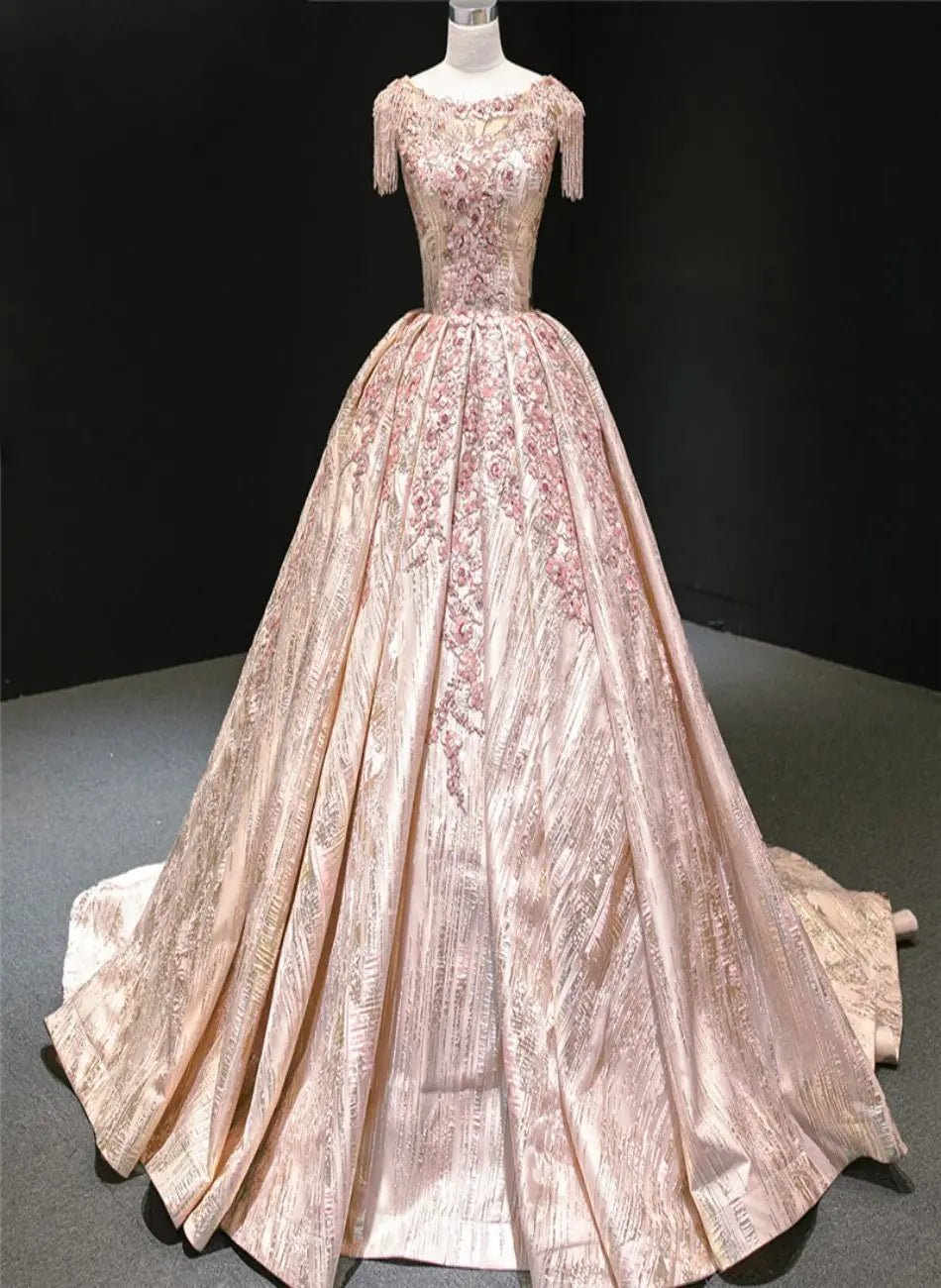 Pink Handmade Flowers Sequins Wedding Dress - Mscooco.co.uk
