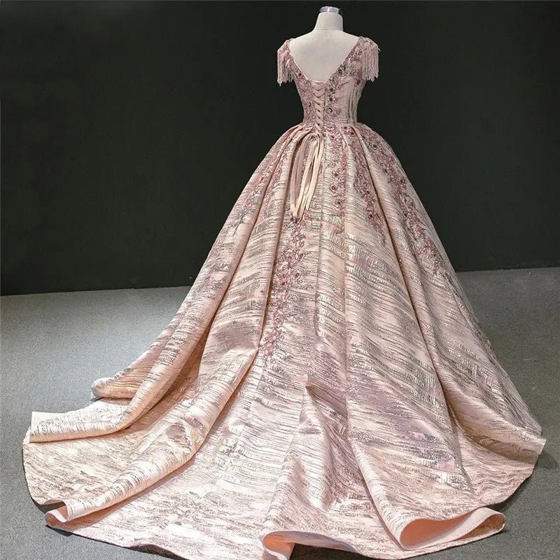 Pink Handmade Flowers Sequins Wedding Dress - Mscooco.co.uk
