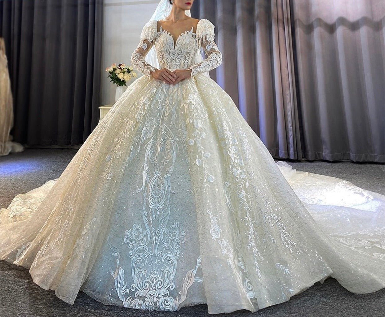 Puffy Sleeves Princess Wedding Dress - Mscooco.co.uk