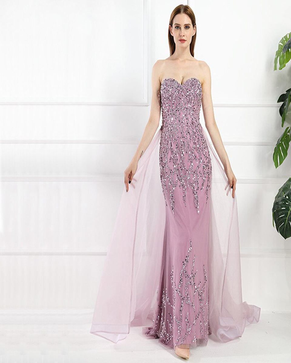 Purple Flory Beaded Maxi Dress Mscooco.co.uk