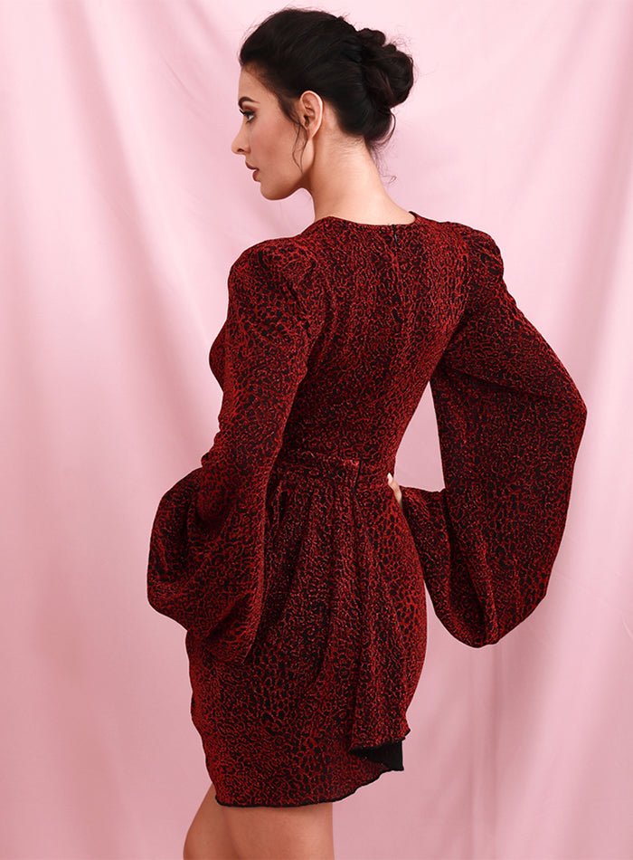 Red Leopard Print Elastic Party Mini Dress - Mscooco.co.uk