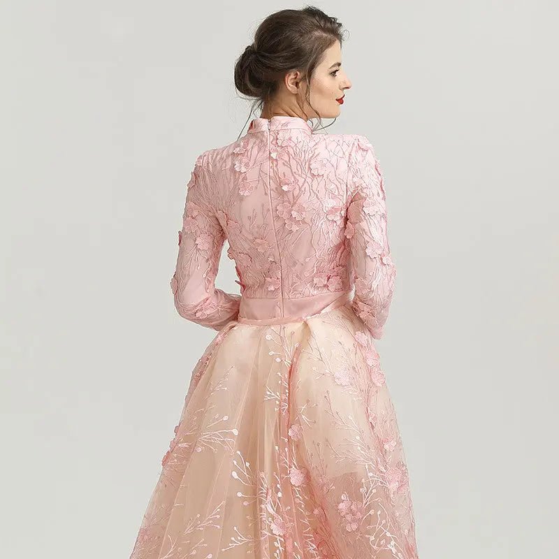 Romantic - Pink Flowers Lace Evening Dress - Mscooco.co.uk