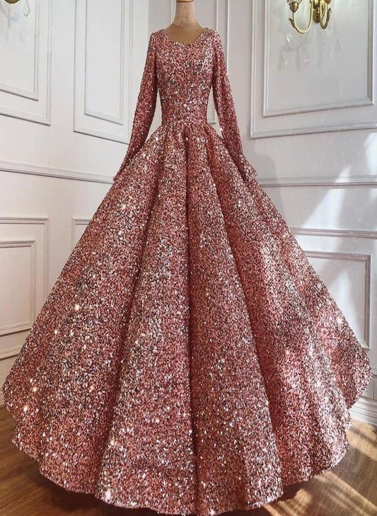 Rose Gold Luxury Sequins Sparkle Bridal Gowns - Mscooco.co.uk