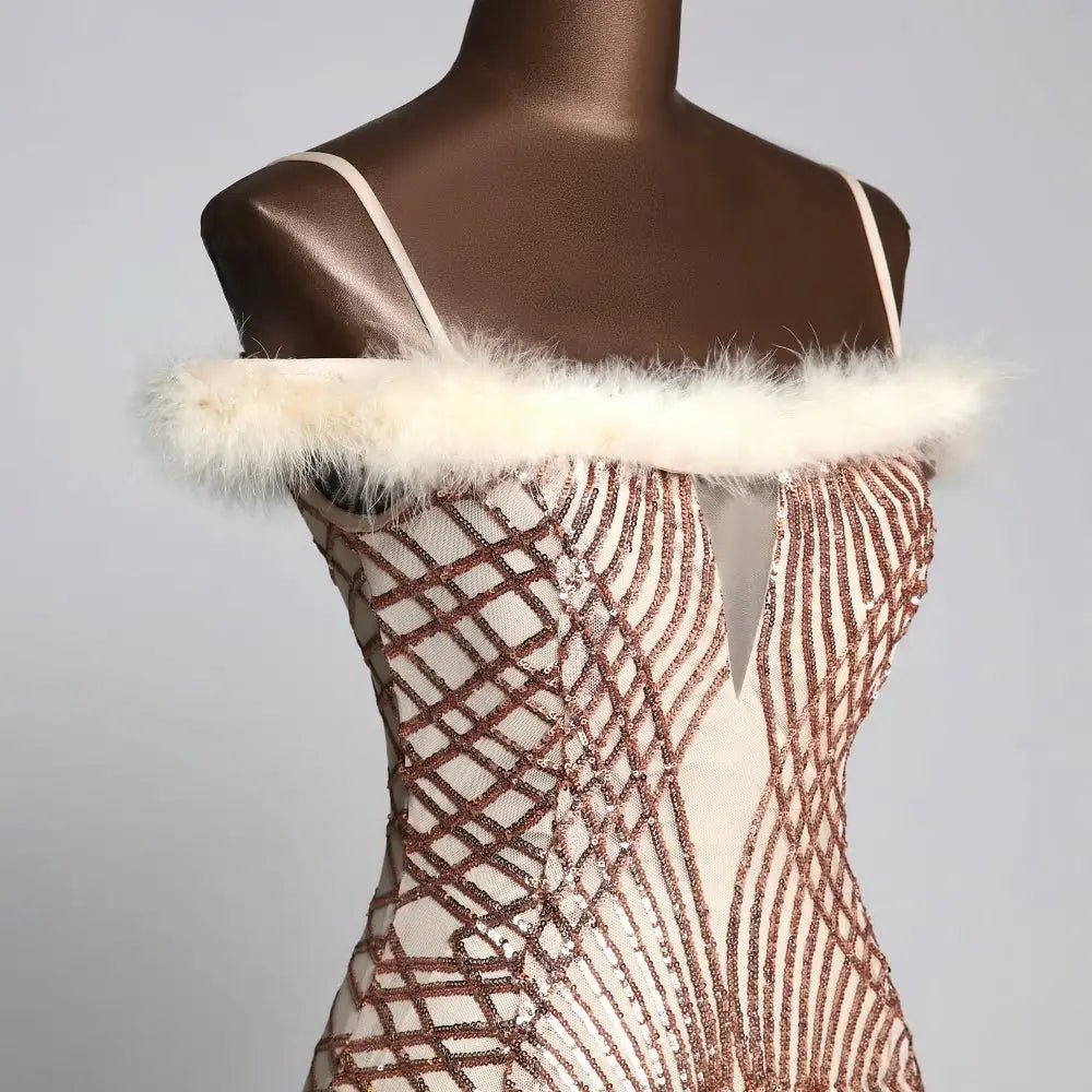 Rose Gold Sleeveless Sequins Maxi Dress - Mscooco.co.uk