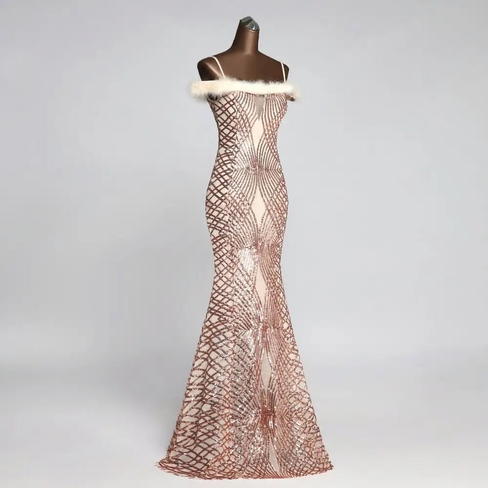 Rose Gold Sleeveless Sequins Maxi Dress - Mscooco.co.uk