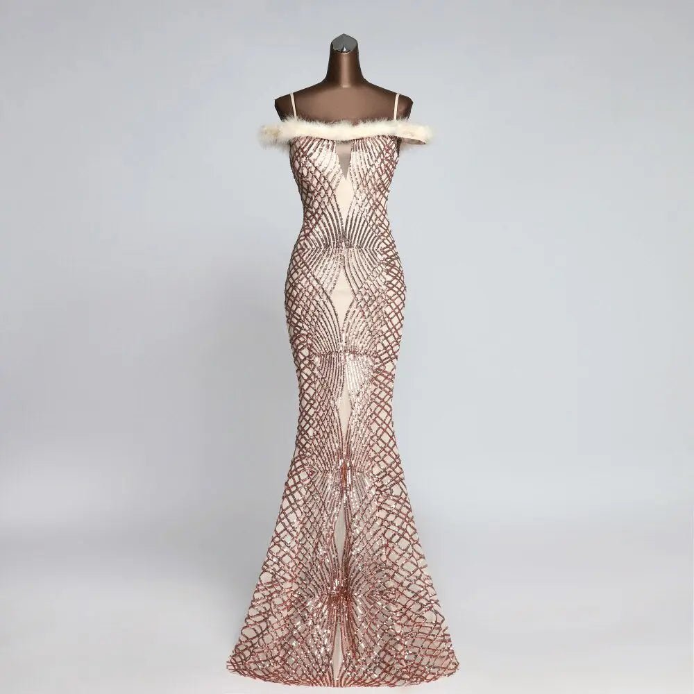 Rose Gold Sleeveless Sequins Maxi Dress - Mscooco.co.uk