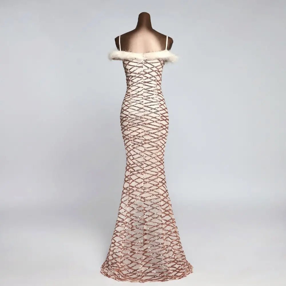 Rose Gold Sleeveless Sequins Maxi Dress - Mscooco.co.uk
