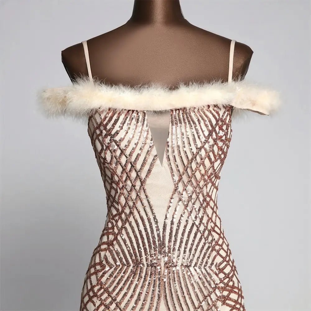 Rose Gold Sleeveless Sequins Maxi Dress - Mscooco.co.uk