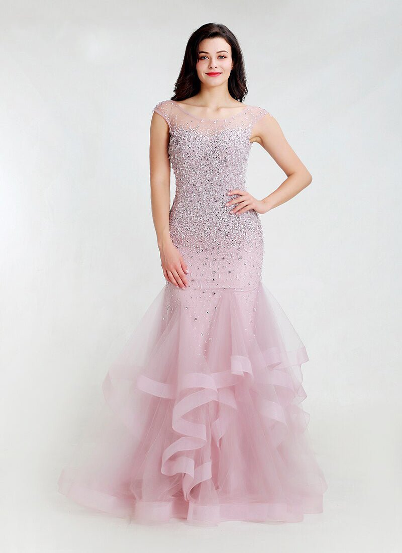 Rose - Pink Beaded Embellished Maxi Dress - Mscooco.co.uk