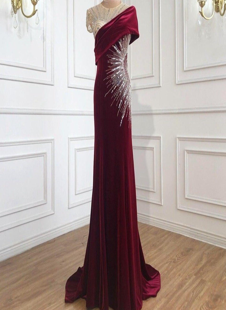 Sage Velvet Mermaid Evening Gown - Mscooco.co.uk