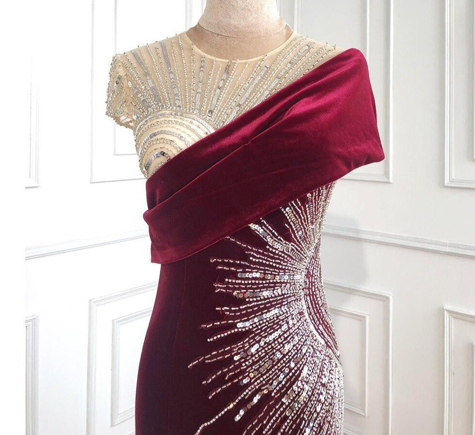 Sage Velvet Mermaid Evening Gown - Mscooco.co.uk