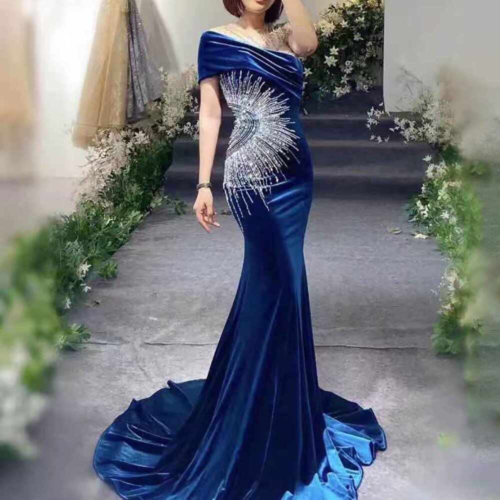 Sage Velvet Mermaid Evening Gown - Mscooco.co.uk