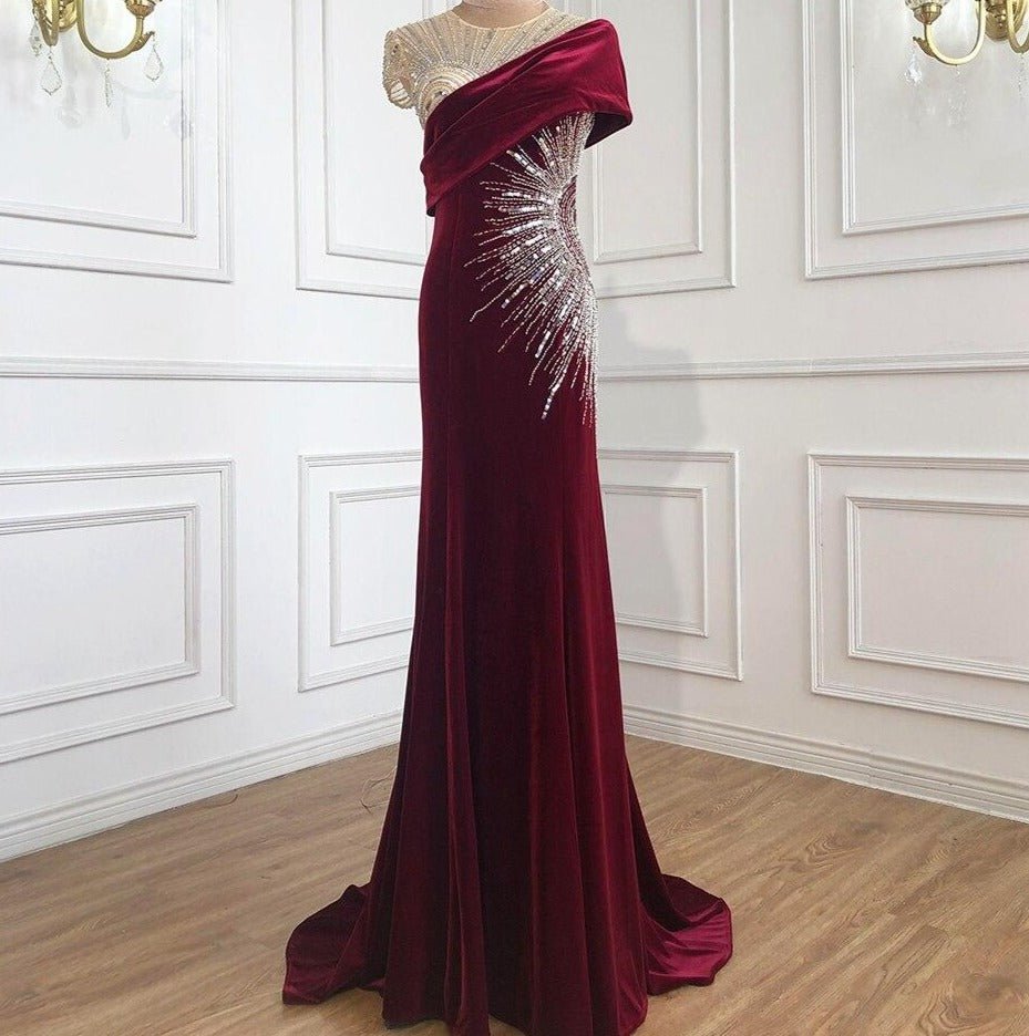 Sage Velvet Mermaid Evening Gown - Mscooco.co.uk