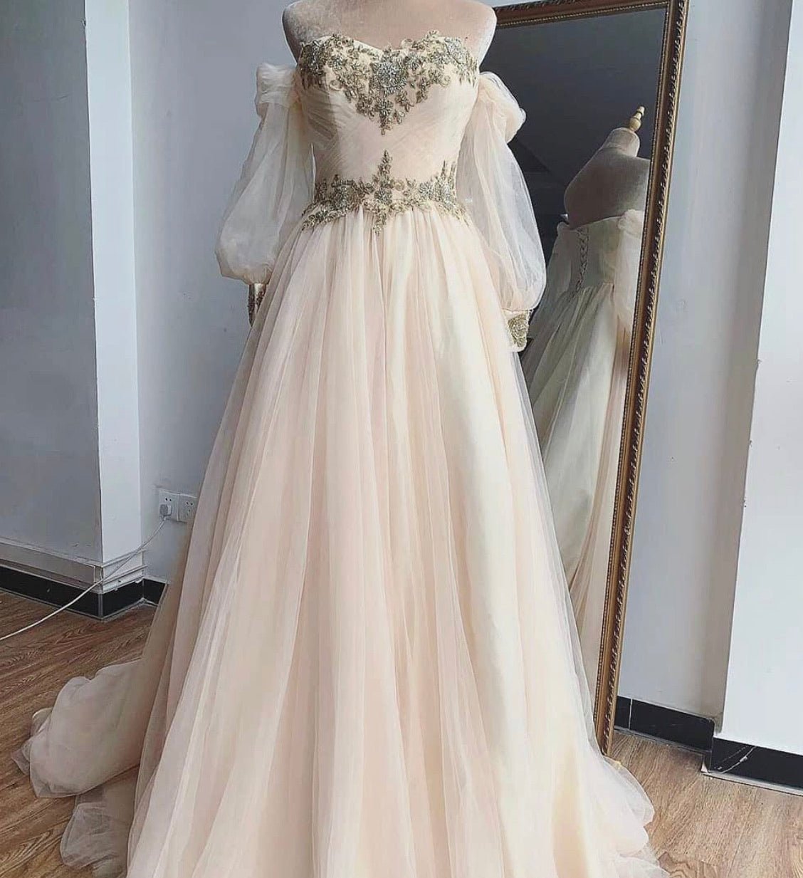 Sariah Off Shoulder Beading Sequins Gown - Mscooco.co.uk