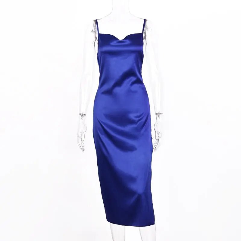 Satin sleeveless slit streetwear Dress - Mscooco.co.uk