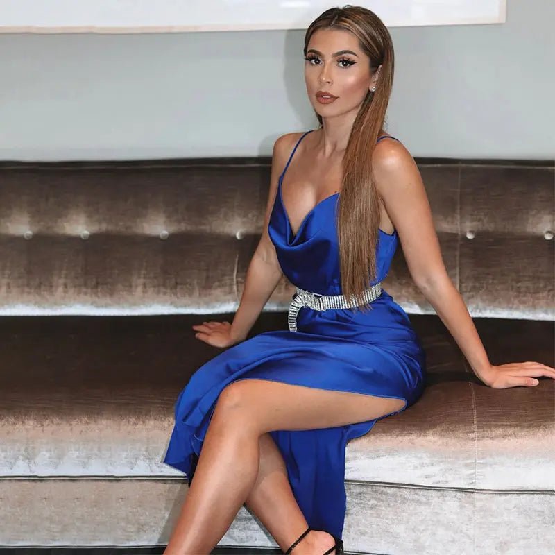 Satin sleeveless slit streetwear Dress - Mscooco.co.uk