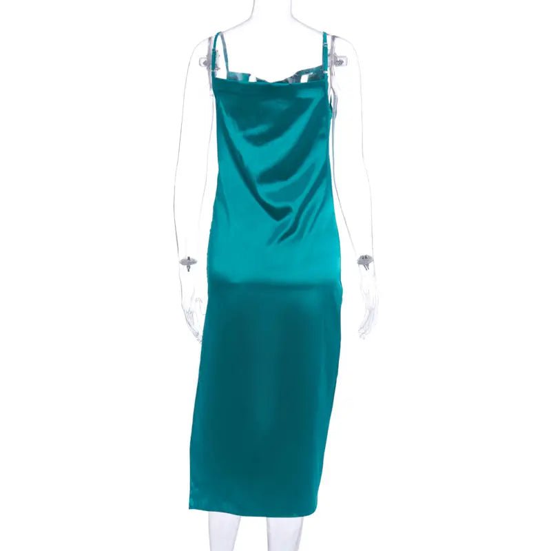 Satin sleeveless slit streetwear Dress - Mscooco.co.uk