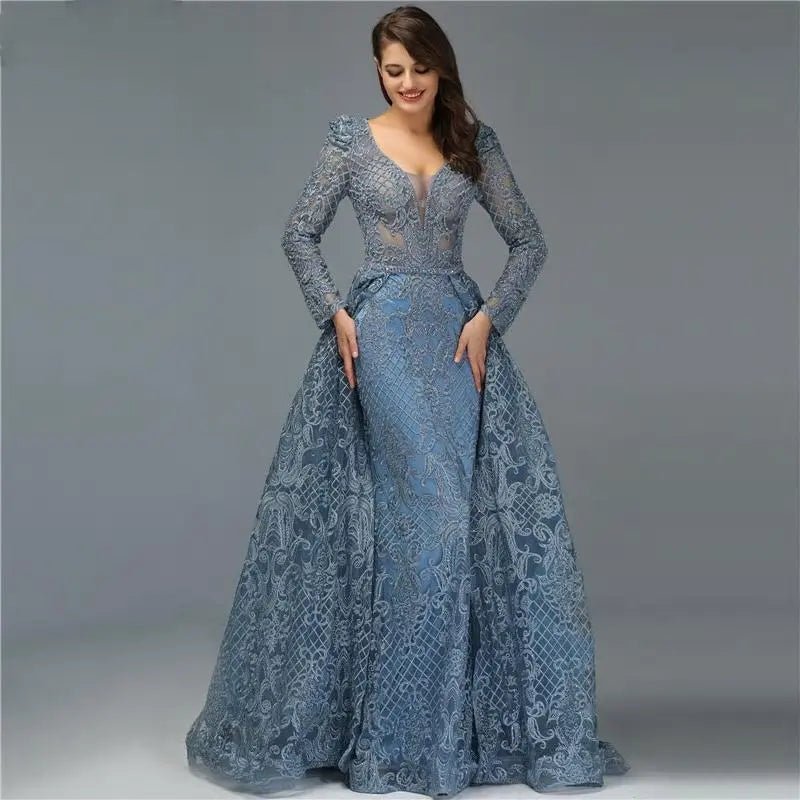 Serena Blue Luxe Beading Embellished Evening Gown - Mscooco.co.uk