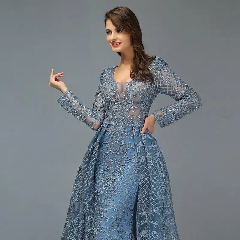 Serena Blue Luxe Beading Embellished Evening Gown - Mscooco.co.uk