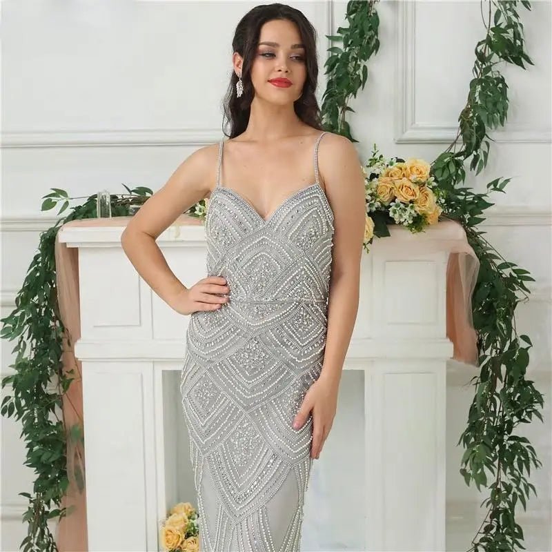 Sevilla Beaded Grey Gown - Mscooco.co.uk