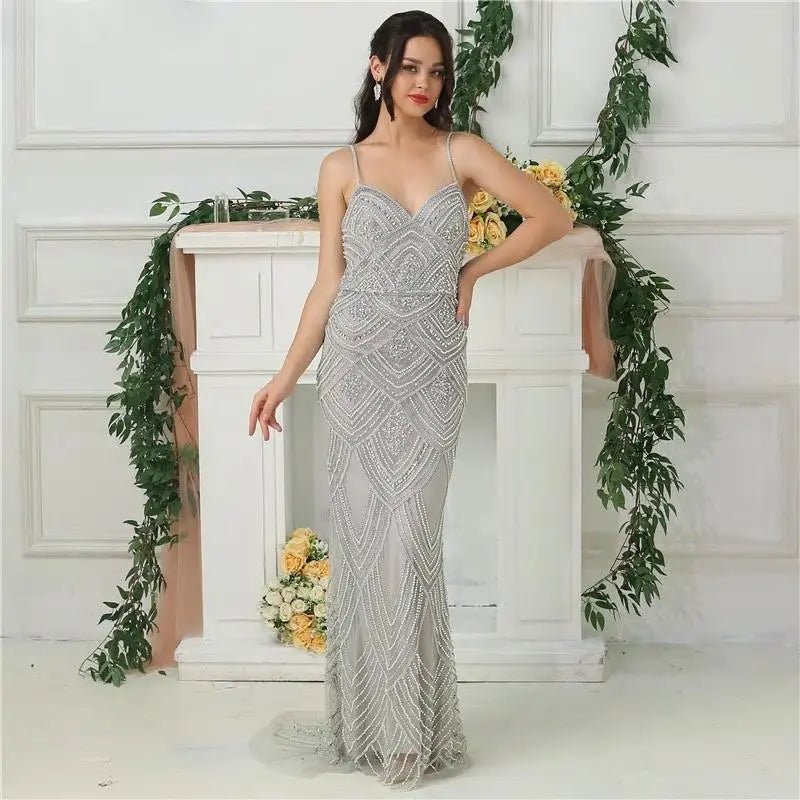 Sevilla Beaded Grey Gown - Mscooco.co.uk