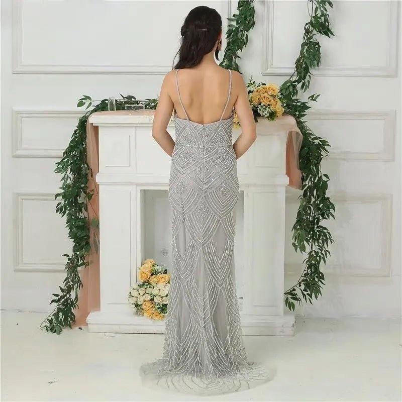 Sevilla Beaded Grey Gown - Mscooco.co.uk