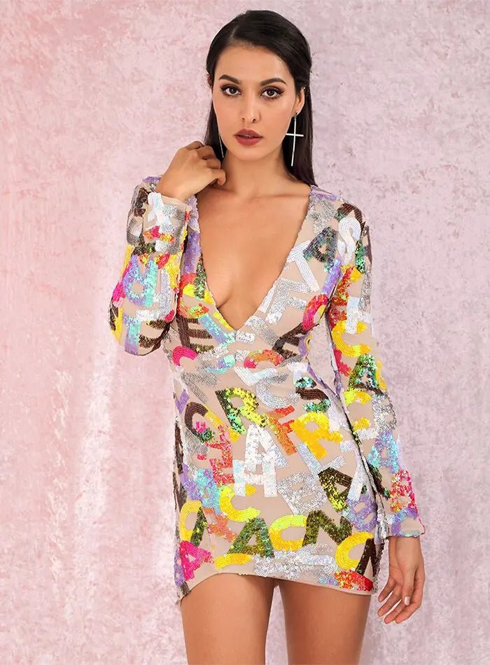 Sexy Sequins Bodycon Long-sleeve Mini Dress - Mscooco.co.uk