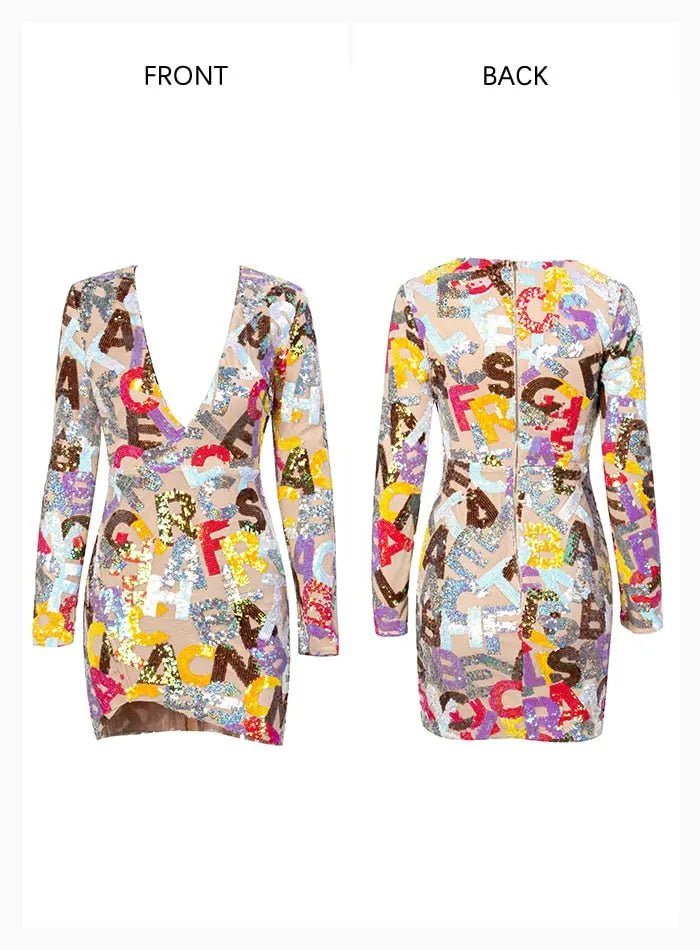 Sexy Sequins Bodycon Long-sleeve Mini Dress - Mscooco.co.uk