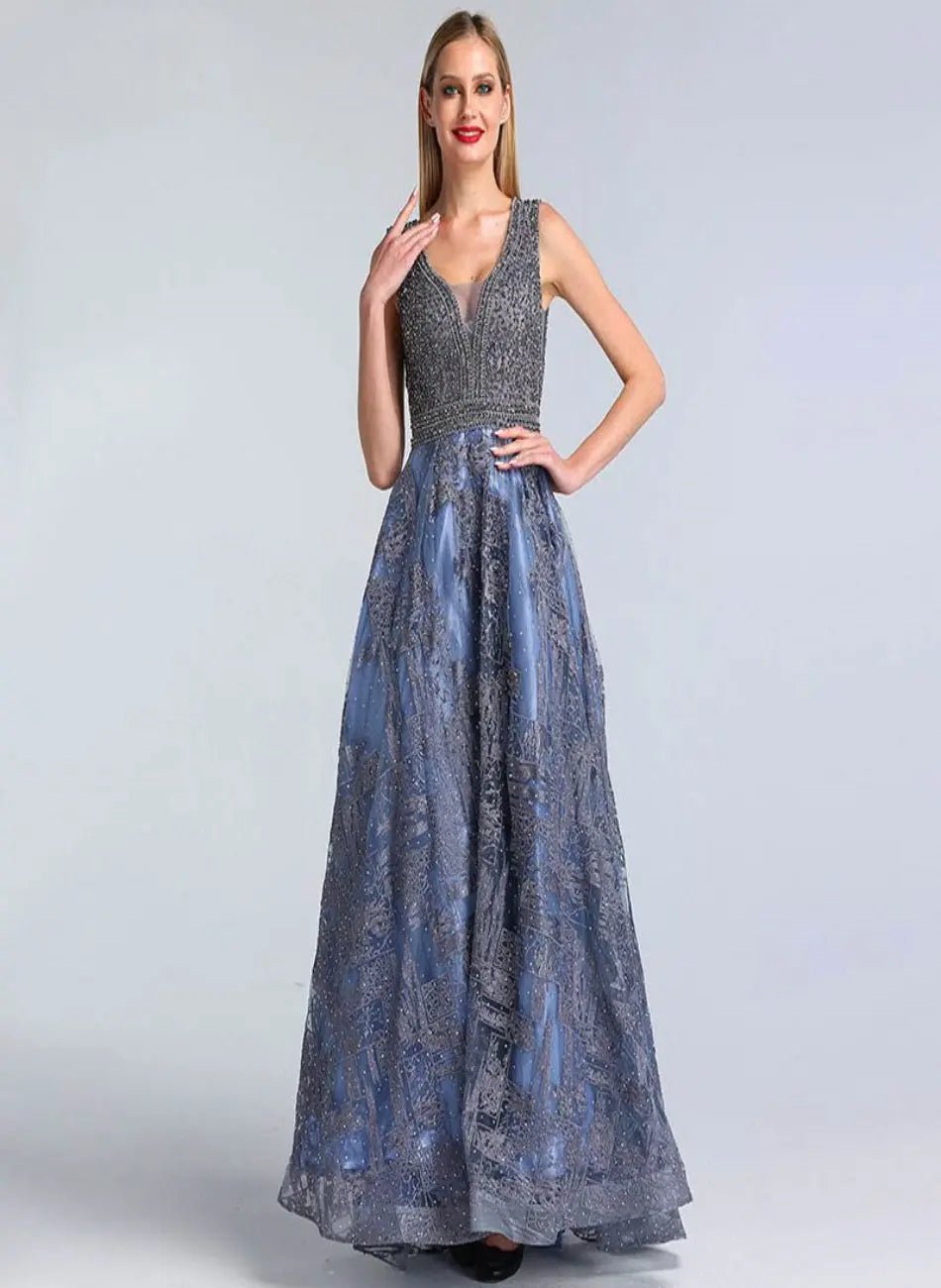 Simeon A-Line Crystal Evening Dress - Mscooco.co.uk