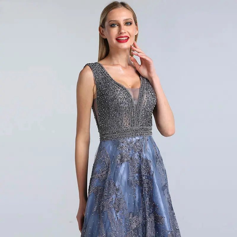 Simeon A-Line Crystal Evening Dress - Mscooco.co.uk